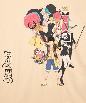 camiseta juvenil de algodão one piece manga curta bege