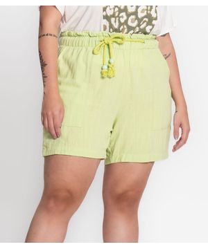 Shorts Feminino Plus Size Em Linho Secret Glam Verde