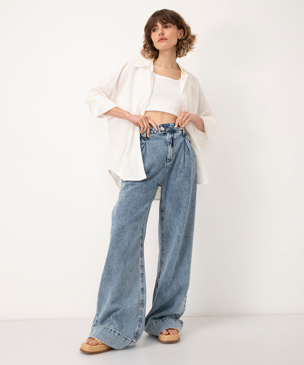 Calça Jeans Feminina Wideleg Barata - Use Bella Dama - Calça Jeans