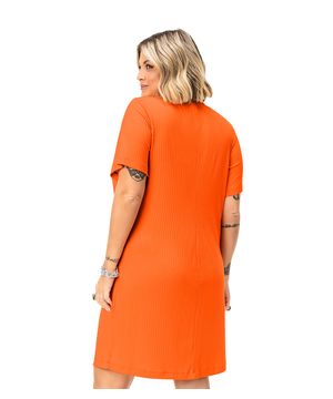 Vestido Plus Size Em Ribana Canelada Secret Glam Laranja