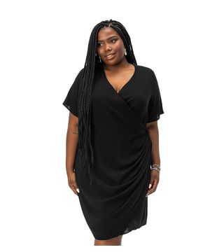 Vestido Plus Size Em Viscose Slub Secret Glam Preto