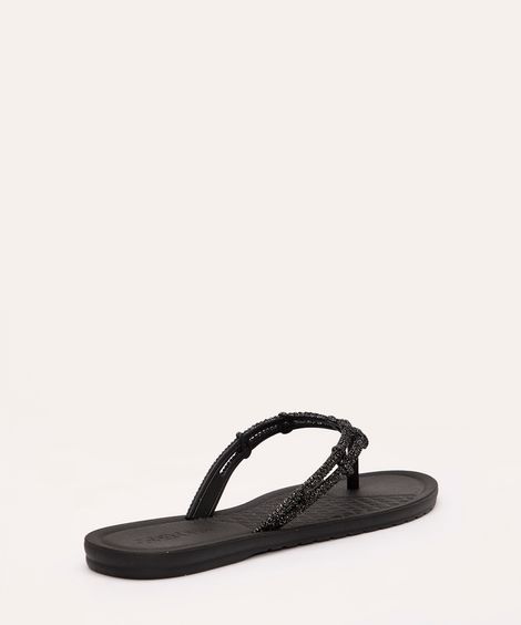 sandália flat reluzente texturizada grendha preto