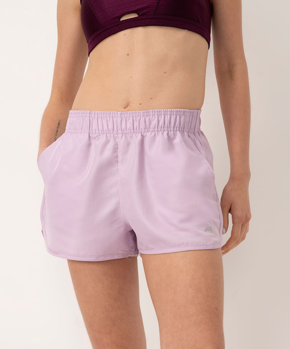 short running com bolso esportivo ace lilás pastel - C&A