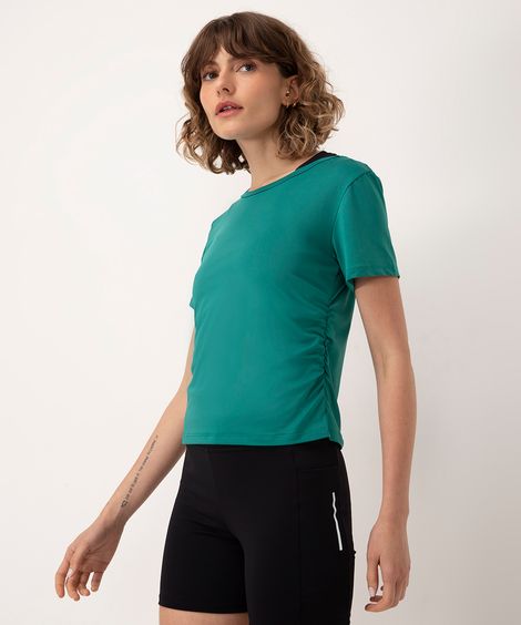 blusa com franzido manga curta esportiva verde flúor