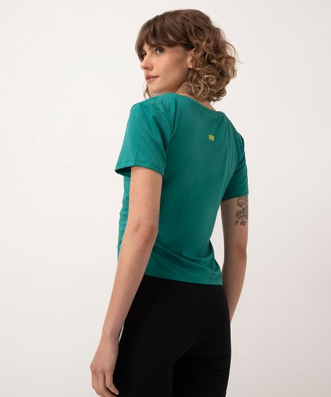 blusa com franzido manga curta esportiva verde flúor