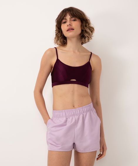 top de poliamida cut out com bojo removível esportivo roxo médio