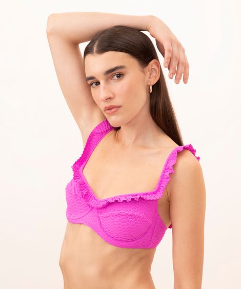 biquíni top faixa franzido mindset com proteção uv50 rosa