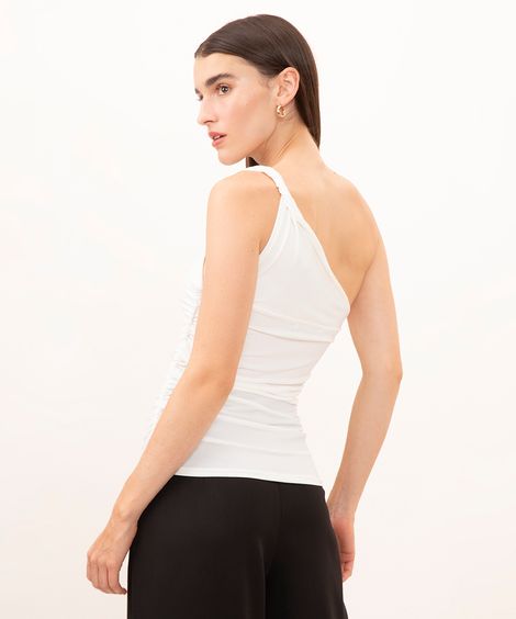blusa ombro único com franzido mindset off white