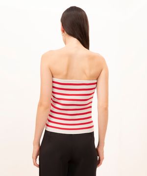 blusa de tricot sem alça listrada mindset vermelha