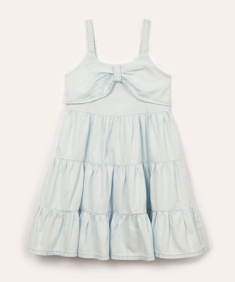 vestido jeans infantil com recortes alça fina azul claro