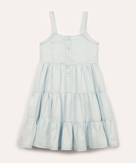 vestido jeans infantil com recortes alça fina azul claro