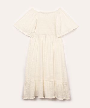 vestido infantil texturizado com brilho manga curta off white