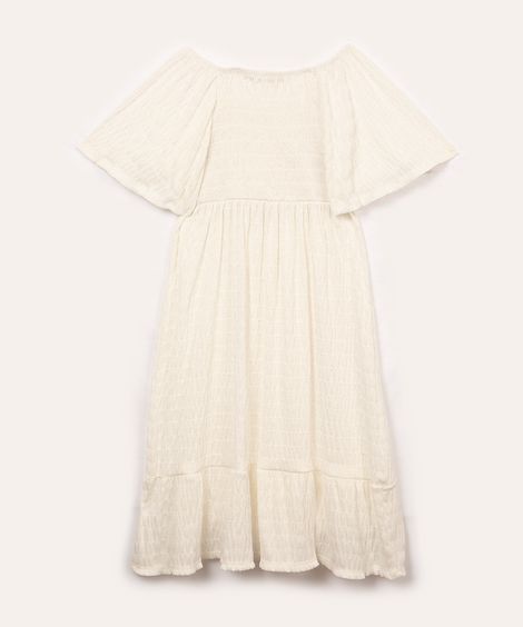 vestido infantil texturizado com brilho manga curta off white