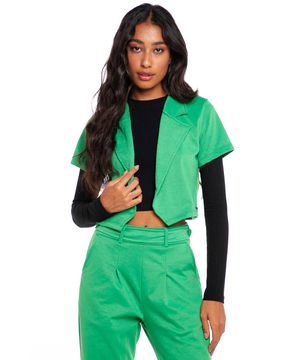 Blazer Cropped Feminino Malha Collection Liso Polo Wear Verde Médio