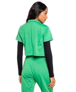 Blazer Cropped Feminino Malha Collection Liso Polo Wear Verde Médio