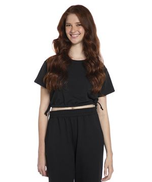 Blusa Curta Feminina Malha Collection Amarração Polo Wear Preto