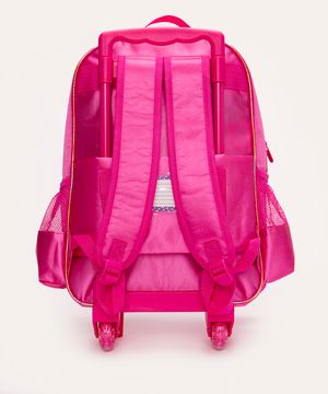 mochila de rodinha infantil unicórnio de paetê rosa