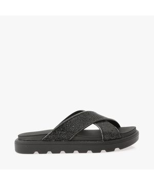 Tamanco Rasteira Strass Flatform Feminina Preto