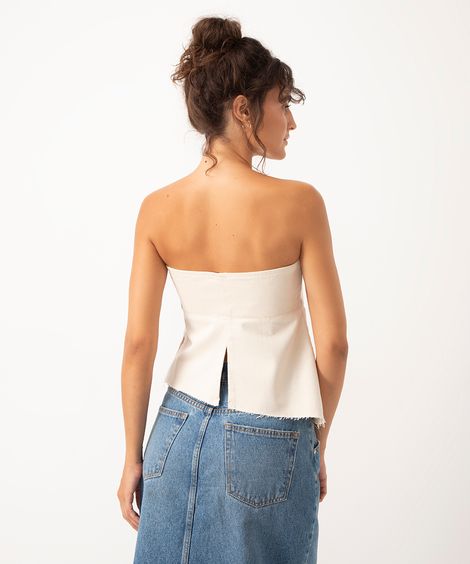 cropped de sarja sem alça assimétrico off white