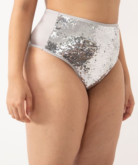 calcinha hot pant com paetê prata