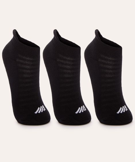 kit de 3 meias esportivas femininas cano baixo preto
