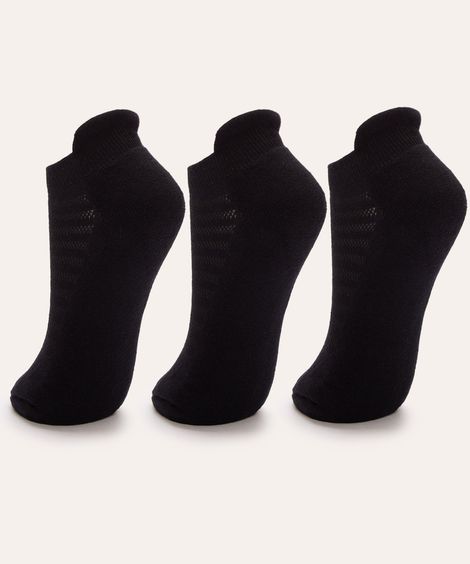 kit de 3 meias esportivas femininas cano baixo preto