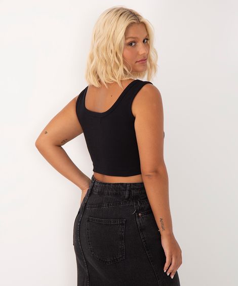 cropped de algodão canelado off white - preto