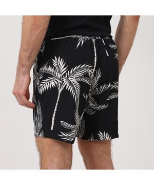 Short Tactel Estampa Folhagem Masculino Preto