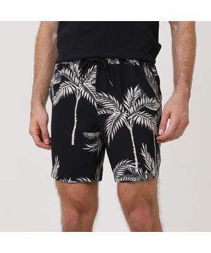 Short Tactel Estampa Folhagem Masculino Preto