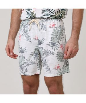 Short Tactel Estampa Folhagem Masculino Branco