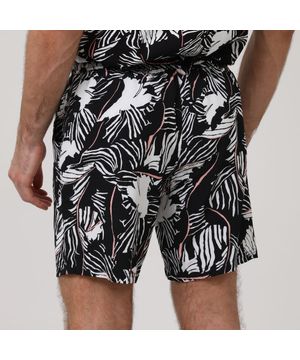 Short Tactel Estampa Folhagem Masculino Preto