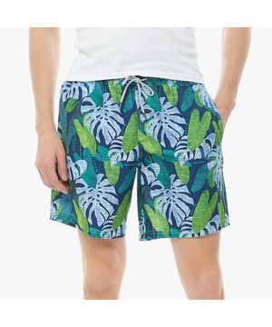 Short Tactel Elastano Folhagem Masculino Azul