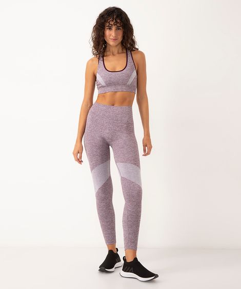 calça legging sem costura cós largo esportiva roxo