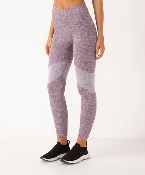 calça legging sem costura cós largo esportiva roxo