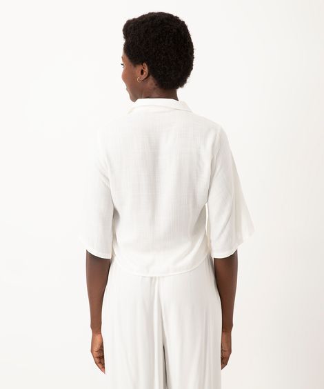 camisa cropped feminina de viscose com amarração branca