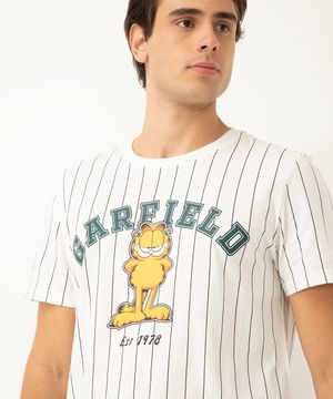 camiseta de algodão garfield listrada manga curta off white