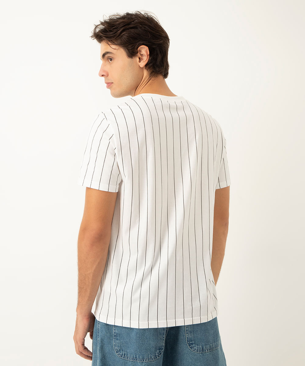 camiseta de algodão garfield listrada manga curta off white