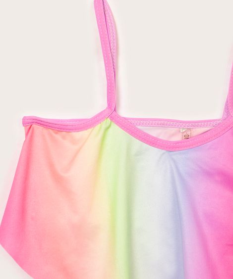 biquíni infantil neon tie dye com babado proteção uv colorido