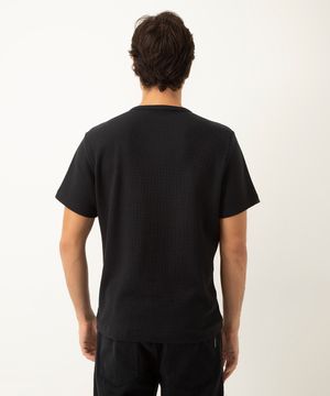 camiseta de algodão básica texturizada com bolso manga curta preto