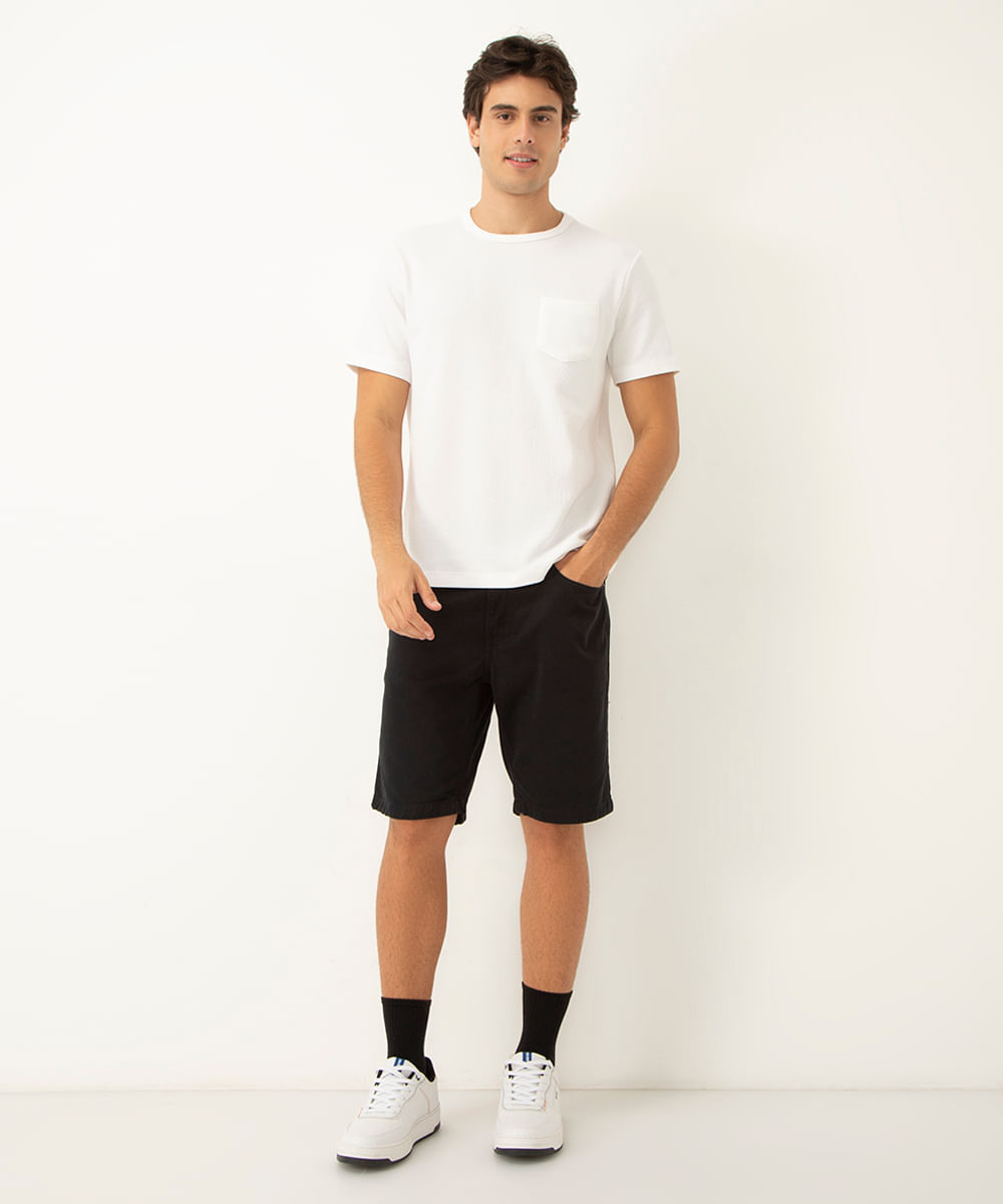 camiseta de algodão básica texturizada com bolso manga curta branco