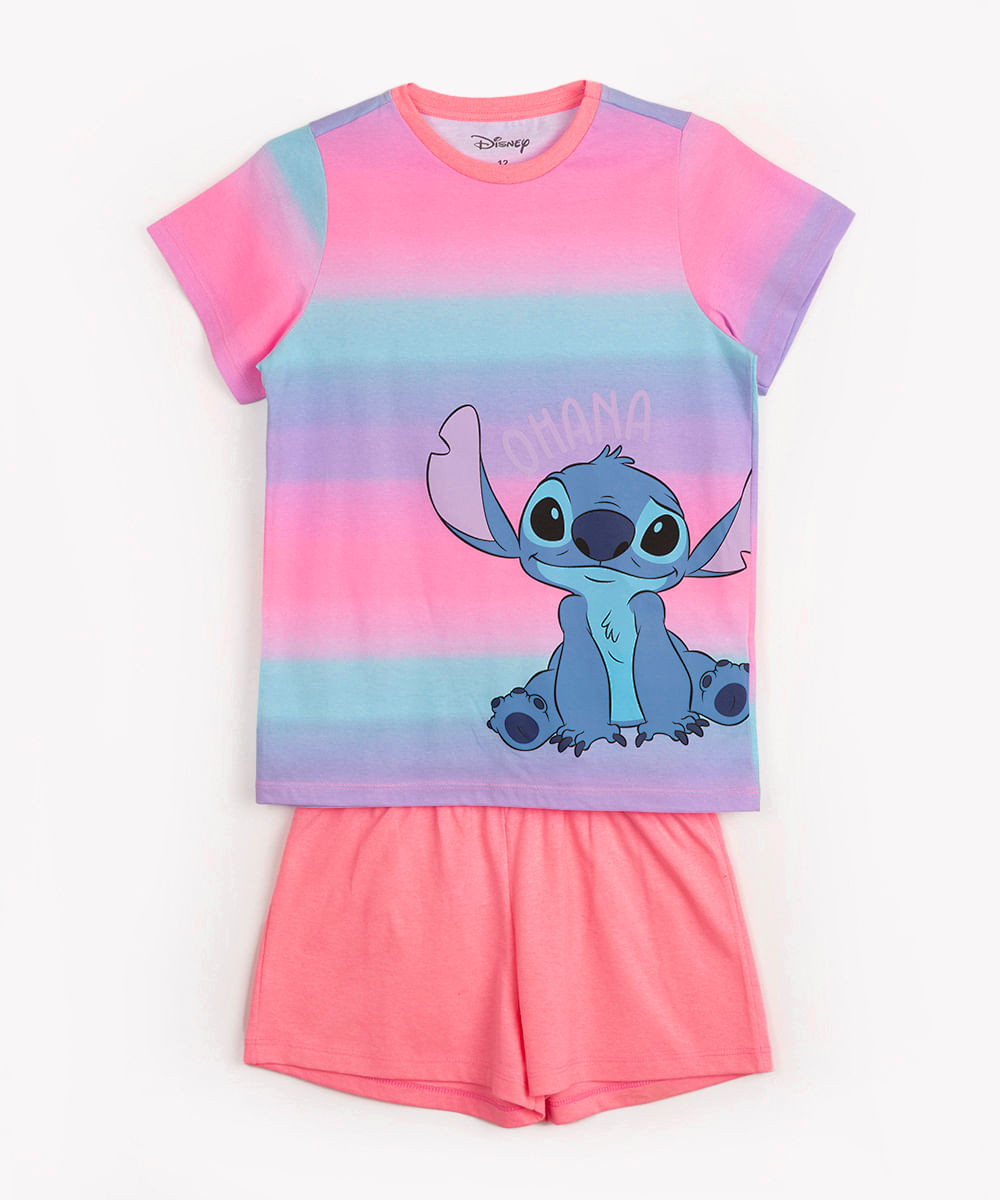 pijama curto infantil de algodão stitch colorido - C&A