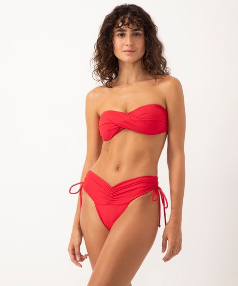 biquíni calcinha tanga com pala e laço proteção uv vermelho