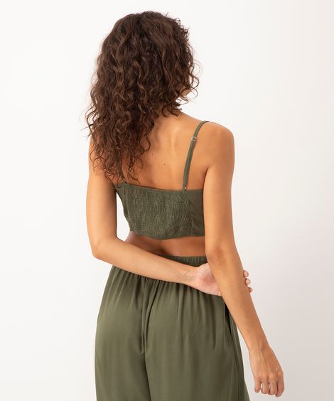 cropped franzido alça fina verde
