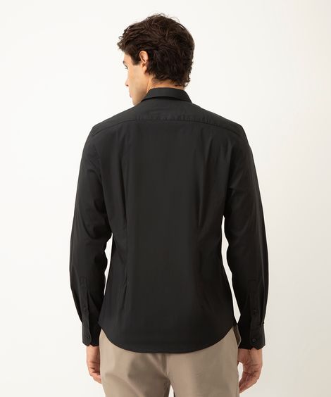 camisa slim fit de algodão manga longa preta