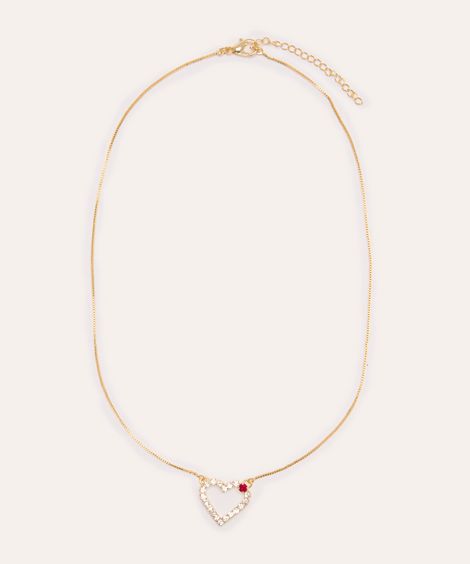 colar com pingente de coração e strass dourado