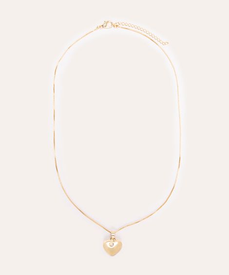 colar com pingente de coração e zircônia dourado