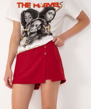 short saia curto com botões vermelho