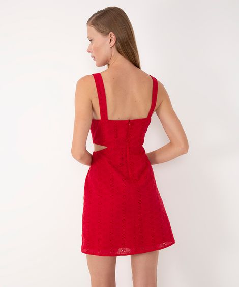 vestido curto de laise alça larga decote reto cut out  vermelho