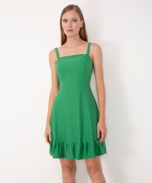 vestido curto de laise decote reto verde