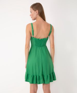 vestido curto de laise decote reto verde